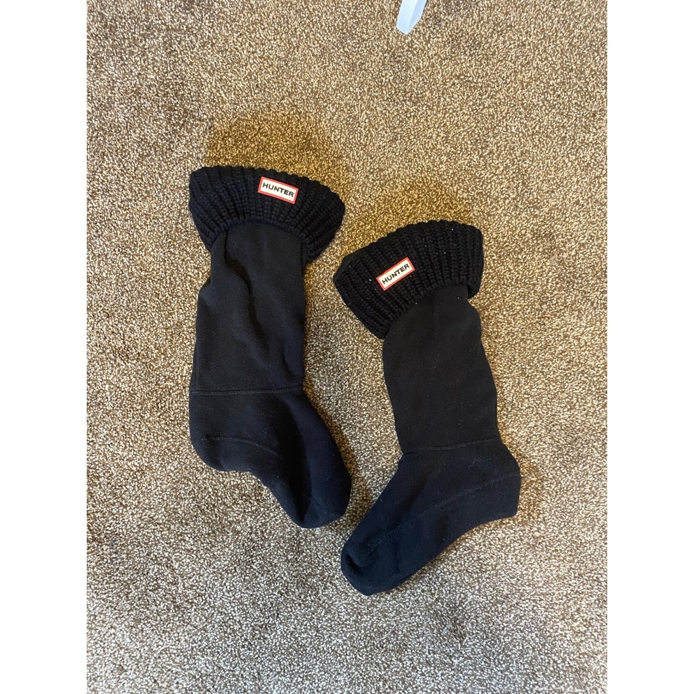 Hunter Boot Socks Tall Fleece Knit Cuff Large Black Rain Preppy Utility Fall - Picture 3 of 7